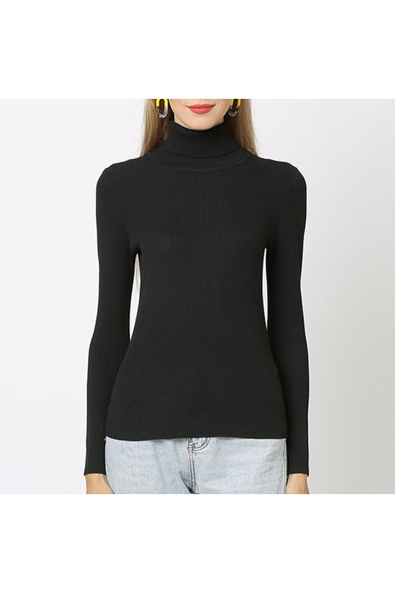 Womens Tops High Turtleneck Long Sleeve Sweater Slim Fitted Solid Color Pullover Casual Basic Fall Tops Trendy Shirts