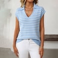 thumbnail image 1 of tarylea Womens Tops Knitted Stripe Sleeveless Turn down Collar V Neck Blouse Casual Loose Comfy Summer Tops, 1 of 8