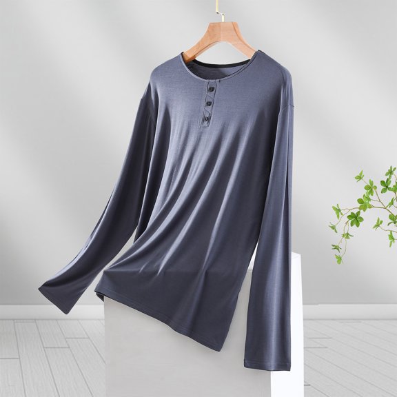 tarylea Womens Tops Long Sleeve Crew Neck Button Pajama T-Shirts Casual Loose Summer Comfy Solid Color Lounge Tops