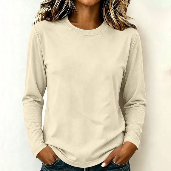 tarylea Womens Tops Long Sleeve Crew Neck T-Shirts Casual Loose Fall ...