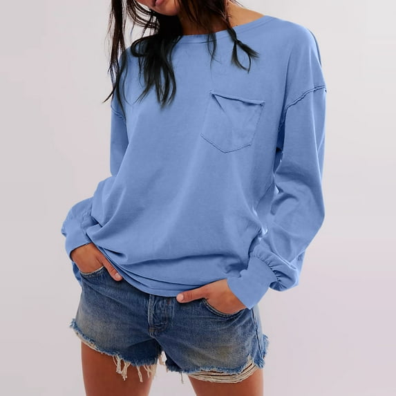 tarylea Womens Tops Long Sleeve Crewneck Cinch Cuff Oversized Pullover Casual Loose Fall Solid Color Tops with Pocket