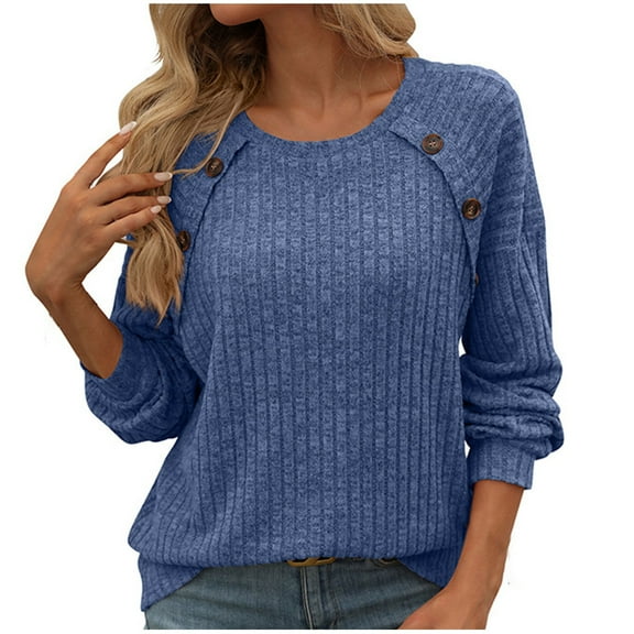 tarylea Womens Tops Long Sleeve Ribbed Button Pullover Cinch Cuff Loose Tunic Tops Casual Dressy Fall Dailywear Tops