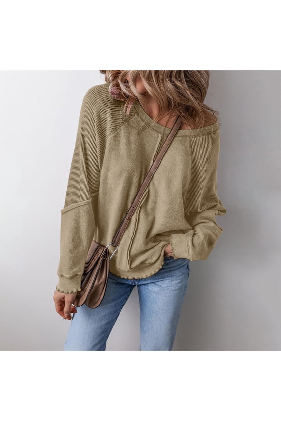 Womens Tops Long Sleeve Scoop Neck Oversized Ruffled Sweatshirts Casual Loose Fall Trendy Plain Pullover Tops