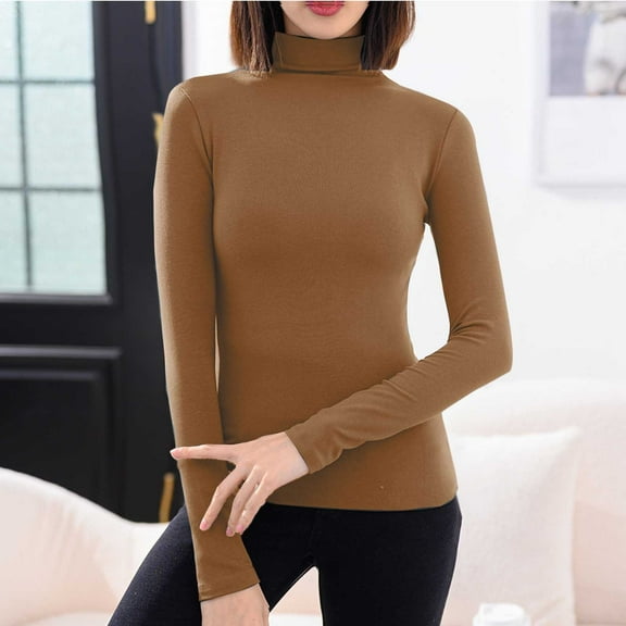 tarylea Womens Tops Long Sleeve Slim Fitted Undershirts High Neck Stretch Shirts Casual Comfy Cute Fall Dailywear Tops