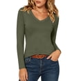 thumbnail image 1 of tarylea Womens Tops Long Sleeve V Neck Fitted Crop Tops Casual Fall Comfy Solid Color Basic T-Shirts, 1 of 9