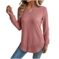 thumbnail image 1 of tarylea Womens Tops Notch Neck Irregular Hem Ribbed Tunic Long Sleeve Cinch Cuff Solid Color Shirts Casual Loose Fall Trendy Tops, 1 of 6