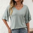 thumbnail image 1 of tarylea Womens Tops Ruffled Elbow Length Sleeve V Neck Blouse Casual Loose Summer Comfy Solid Color Dressy Tops, 1 of 8