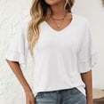 thumbnail image 1 of tarylea Womens Tops Ruffled Elbow Length Sleeve V Neck Blouse Casual Loose Summer Comfy Solid Color Dressy Tops, 1 of 6