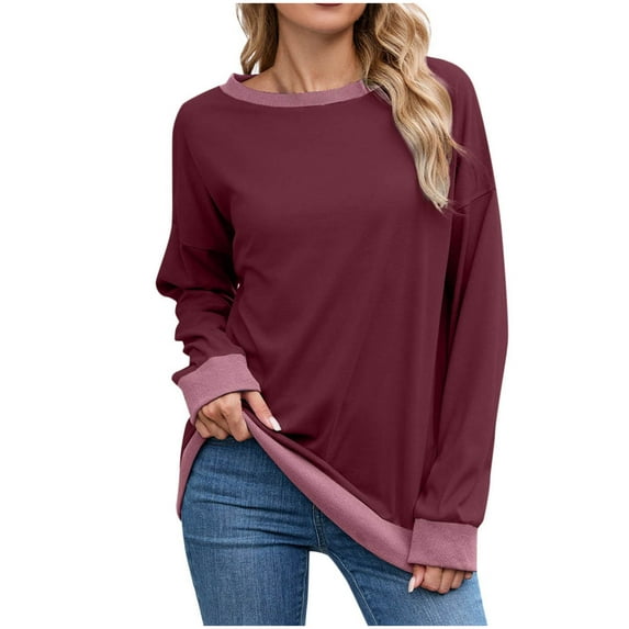 tarylea Womens Tops Scoop Neck Color Blocked Sweatshirts Long Sleeve Loose Pullover Casual Fall Trendy Dailywear Tunic Tops
