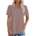 thumbnail image 1 of tarylea Womens Tops Scoop Neck Eyelet Blouse Short Sleeve Solid Color Irregular Hem Shirts Casual Loose Trendy Dressy Summer Tops, 1 of 7