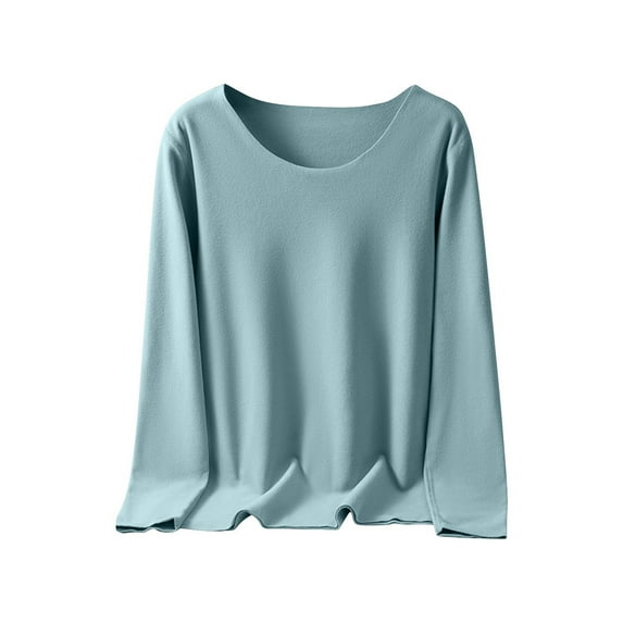 tarylea Womens Tops Scoop Neck Solid Color Undershirts Long Sleeve Loose Tops Casual Comfy Warm Winter Dailywear Thermal Tops