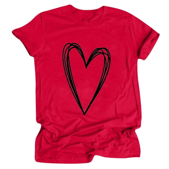 tarylea Womens Tops Short Sleeve Crew Neck Heart Printed T-Shirts Casual Summer Dressy Festival Tops