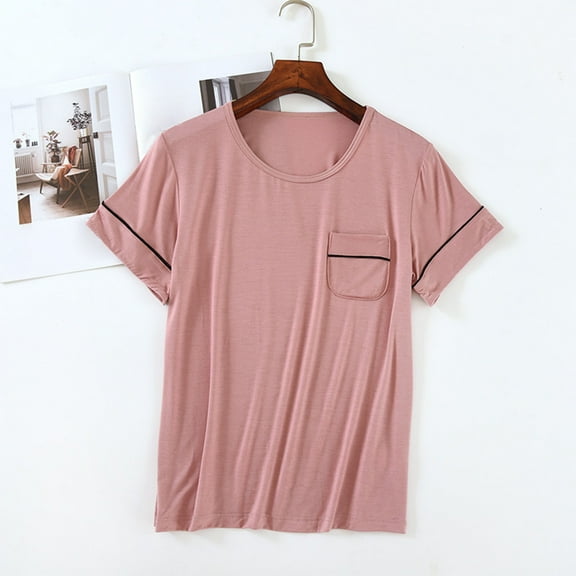 tarylea Womens Tops Short Sleeve Crew Neck Pajama T-Shirts with Pockets Casual Loose Summer Comfy Lounge Tops