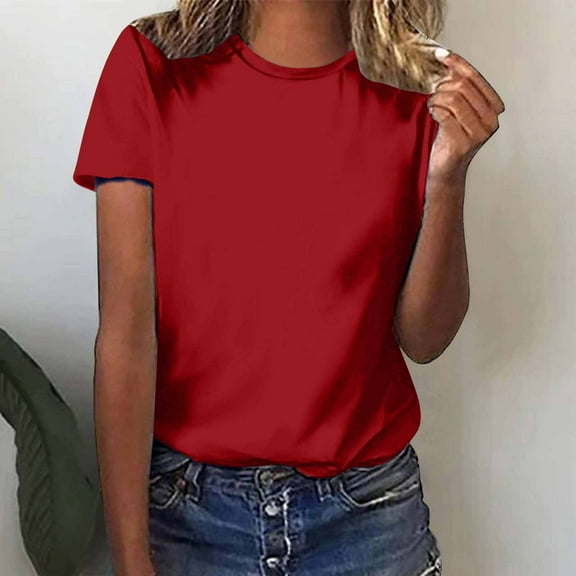 tarylea Womens Tops Short Sleeve Crew Neck Tee Tops Casual Summer Basic Dailywear Solid Color T-Shirt Tops