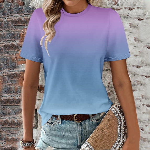 tarylea Womens Tops Short Sleeve Gradient Color Crew Neck T-Shirts Casual Summer Loose Basic Dailywear Tops