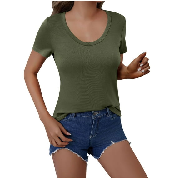 tarylea Womens Tops Short Sleeve Shirts Scoop Neck T Shirts Stretchy Slim Fitted Basic Tees