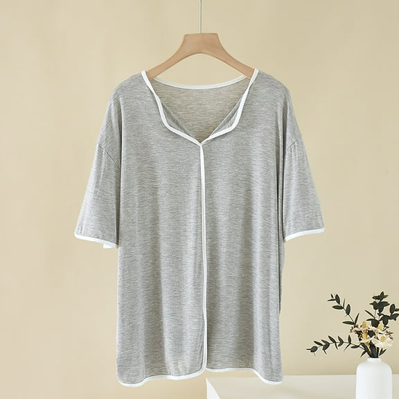 tarylea Womens Tops Short Sleeve V Neck Color Blocked Pajama Tops Casual Loose Summer Comfy Lounge Tops