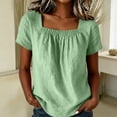 thumbnail image 1 of tarylea Womens Tops Summer Cotton Linen T-Shirts Short Sleeve Square Neckline Ruched Front Tops Casual Lightweight Plain Tops, 1 of 5