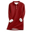 thumbnail image 1 of tarylea Womens Tops Turn down Collar Fleece Lined Long Sleeve Pullover Chest Button Long Sweatshirts Solid Color Casual Loose Warm Winter Tops, 1 of 5