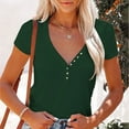 thumbnail image 1 of tarylea Womens Tops V Neck Chest Button Shirts Short Sleeve Solid Color Blouse Casual Comfy Stretch Summer Dailywear Tops, 1 of 9