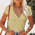 thumbnail image 1 of tarylea Womens Tops V Neck Chest Button Shirts Short Sleeve Solid Color Blouse Casual Comfy Stretch Summer Dailywear Tops, 1 of 9