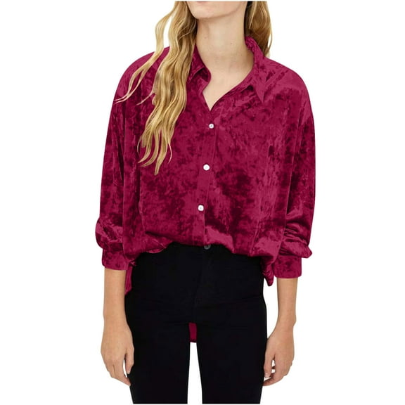 tarylea Womens Tops Velour Shirts Turn down Collar Button down Tunic Irregular Hem Solid Color Tops Casual Loose Trendy Shirts