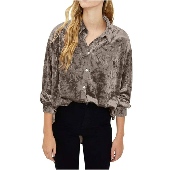 tarylea Womens Tops Velour Shirts Turn down Collar Button down Tunic Irregular Hem Solid Color Tops Casual Loose Trendy Shirts