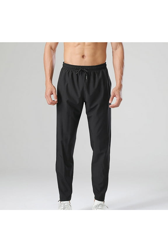 Workout Pants for Men Elastic Waist Zip Bottom Drawstring Straight Leg Quick Dry Pants Casual Lightweight Breathable Pants