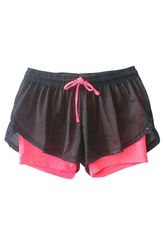 Workout Shorts for Women Double Layered Mesh Drawstring Shorts Color Blocked Fitted Shorts Casual Summer Comfy Yoga Athletic Shorts