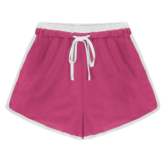 tarylea Workout Shorts for Women Elastic Waist Drawstring Shorts Color Blocked Irregular Hem Shorts Casual Summer Yoga Shorts