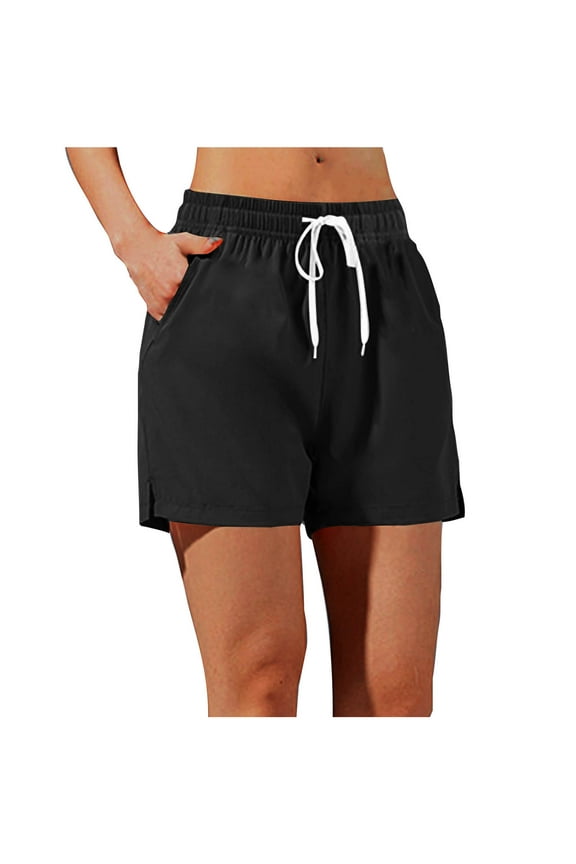 Workout Shorts for Women Solid Color Drawstring Shorts Elastic Waist Split Side Shorts with Pockets Casual Loose Running Shorts