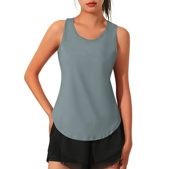 tarylea Workout Tank Tops for Women Sleeveless Crew Neck Irregular Hem Tops Casual Summer Yoga Breathable Tops