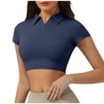thumbnail image 1 of tarylea Workout Tops for Women Cropped Lapel Collar V Neck Short Sleeve Slim Fitted Athletic Tees Shirts, 1 of 3