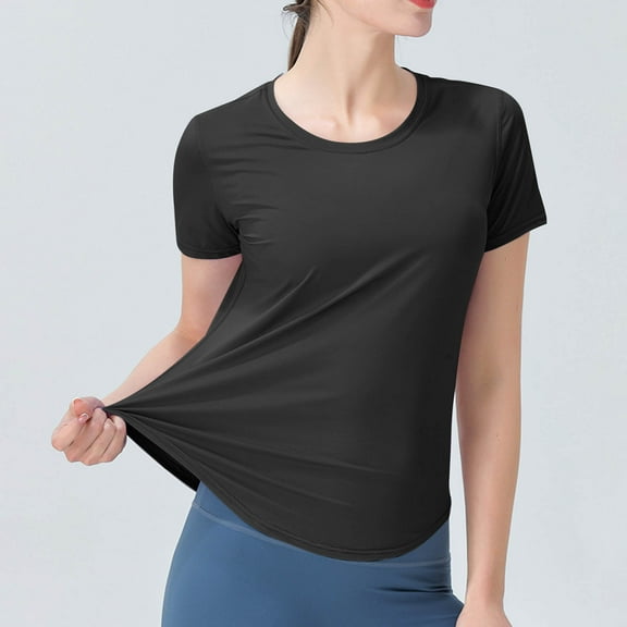 tarylea Workout Tops for Women Short Sleeve Crew Neck Curved Hem Crop Top Casual Comfy Quick Dry Yoga Tops