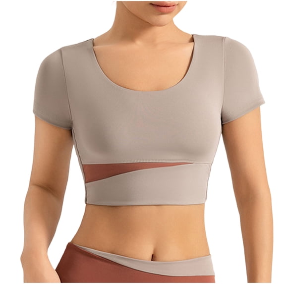 tarylea Workout Tops for Women Short Sleeve Crew Neck Slim Fitted Seamless Cropped Tops Casual Summer Stretch Athletic Yoga Shirts