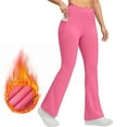 thumbnail image 1 of tarylea Yoga Leggings for Women Fleece Lined High Rise Flare Pants Solid Color Slim Fitted Button Trousers Casual Warm Winter Workout Pants, 1 of 9