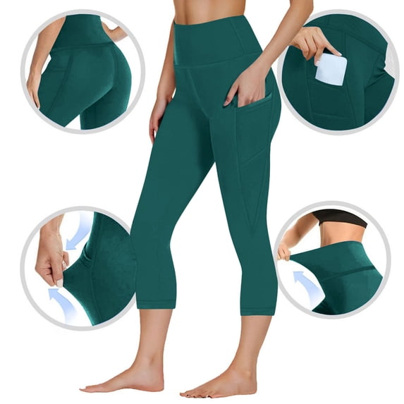 tarylea Yoga Leggings for Women High Rise Slim Fitted Capri Pants Solid Color Stretch Pants with Pockets Casual Workout Gym Pants