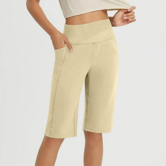 tarylea Yoga Pants for Women Cross Front Knee Length Trousers Solid Color Loose Pants with Pockets Casual Comfy Summer Workout Pants