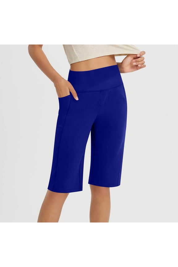 Yoga Pants for Women Cross Front Knee Length Trousers Solid Color Loose Pants with Pockets Casual Comfy Summer Workout Pants
