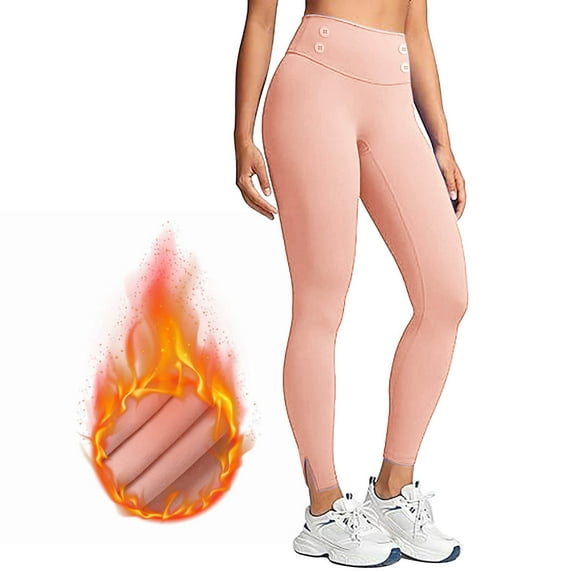 tarylea Yoga Pants for Women High Rise Fleece Lined Slim Fitted Leggings Solid Color Slit Hem Pants Casual Warm Winter Workout Pants