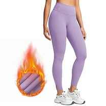 tarylea Yoga Pants for Women High Rise Fleece Lined Slim Fitted Leggings Solid Color Slit Hem Pants Casual Warm Winter Workout Pants