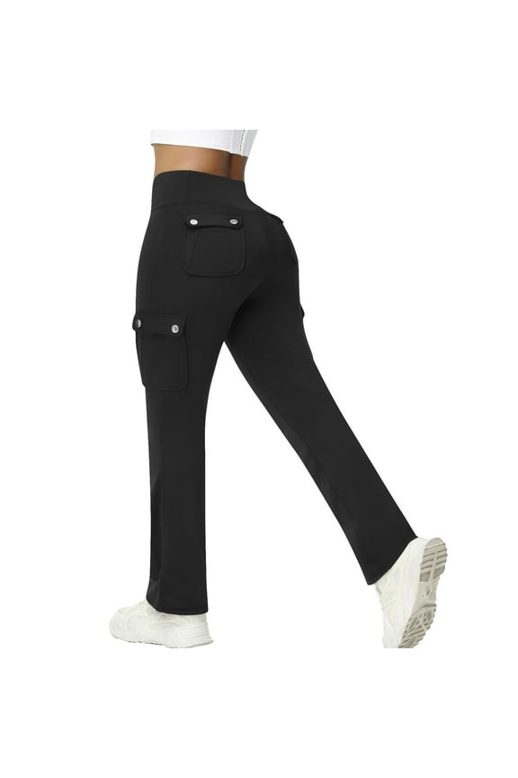 Yoga Pants for Women Slim Fitted Solid Color Cargo Leggings High Rise Drawstring Pants with Pockets Casual Stretch Workout Pants