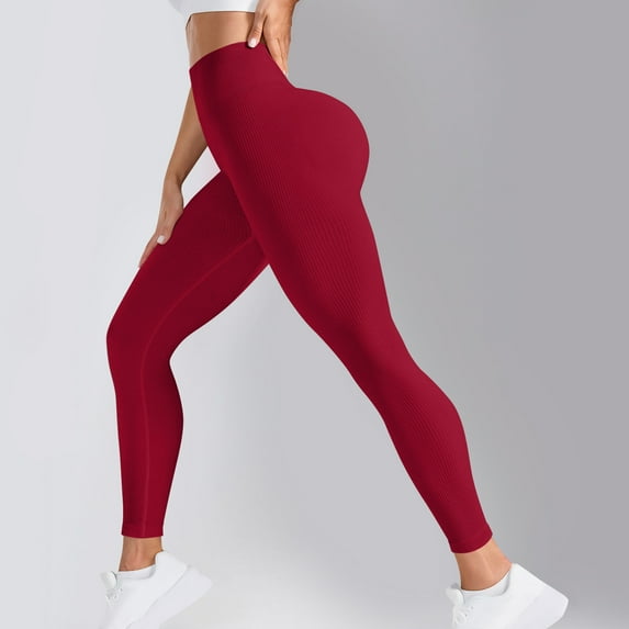 tarylea Yoga Pants for Women Solid Color Slim Fitted Ribbed Leggings High Rise Stretch Trousers Casual Comfy Workout Pants