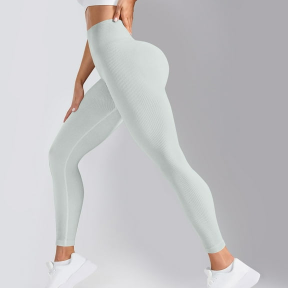 tarylea Yoga Pants for Women Solid Color Slim Fitted Ribbed Leggings High Rise Stretch Trousers Casual Comfy Workout Pants