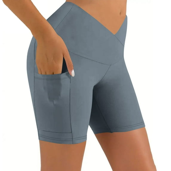 tarylea Yoga Shorts for Women Cross Front Slim Fitted Leggings Solid Color High Stretch Shorts with Pockets Casual Comfy Workout Gym Shorts