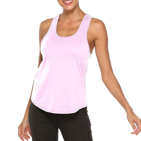 tarylea Yoga Tank Tops for Women Sleeveless U Neck Curved Hem Open Back Crop Tops Casual Summer Workout Comfy Tops