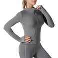 thumbnail image 1 of tarylea Yoga Tops for Women Full Zipper Slim Fitted Crop Tops with Thumb Holes Solid Color Turtle Neck Jackets Casual Comfy Sunproof Stretch Workout Tops, 1 of 5