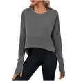thumbnail image 1 of tarylea Yoga Tops for Women Athletic Long Sleeve Shirts with Thumb Hole Crew Neck Curved Hem Tops Sports Gym Shirts, 1 of 9