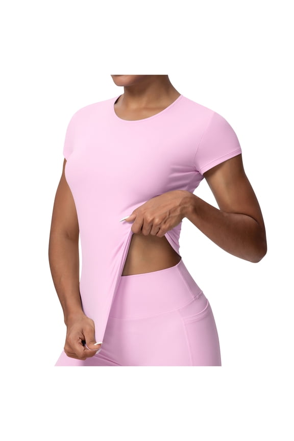 Yoga Tops for Women Crew Neck Seamless Lightweight Breathable Running Gym Athletic Fitted Tees