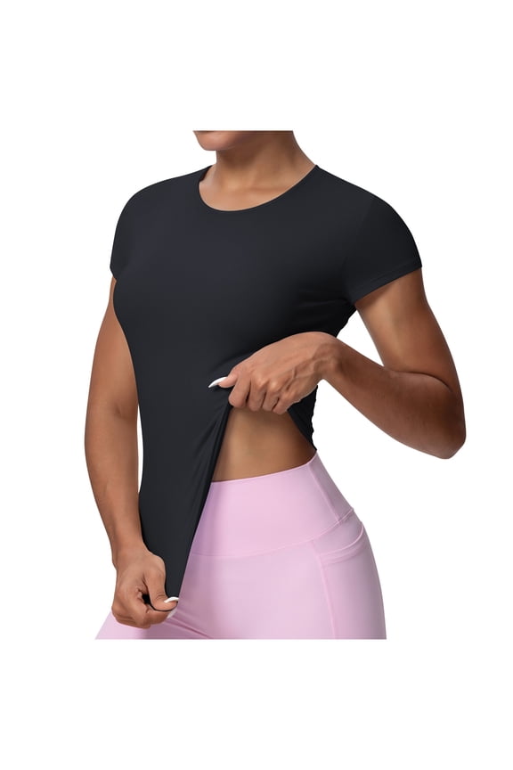 Yoga Tops for Women Crew Neck Seamless Lightweight Breathable Running Gym Athletic Fitted Tees